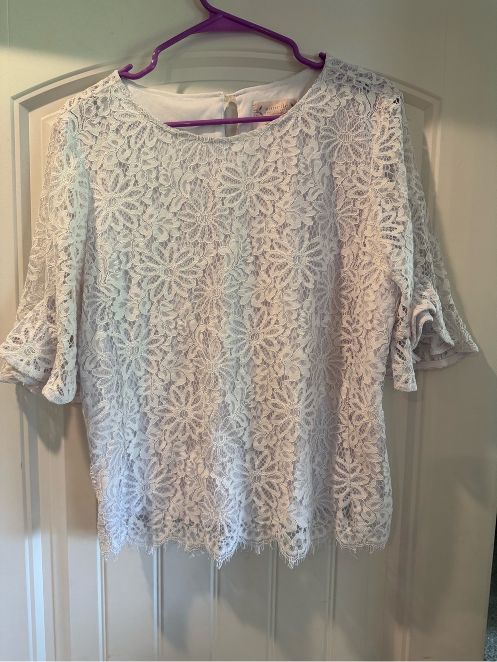 Nanette Lepore White Floral Lace Short Sleeve Blouse
